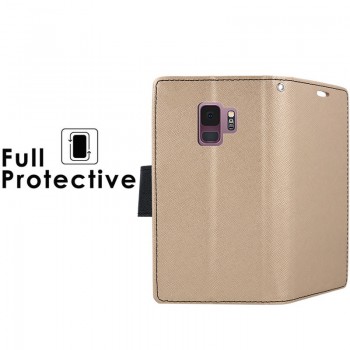 Atverčiamas dėklas-piniginė  auksinės spalvos (Samsung S9)